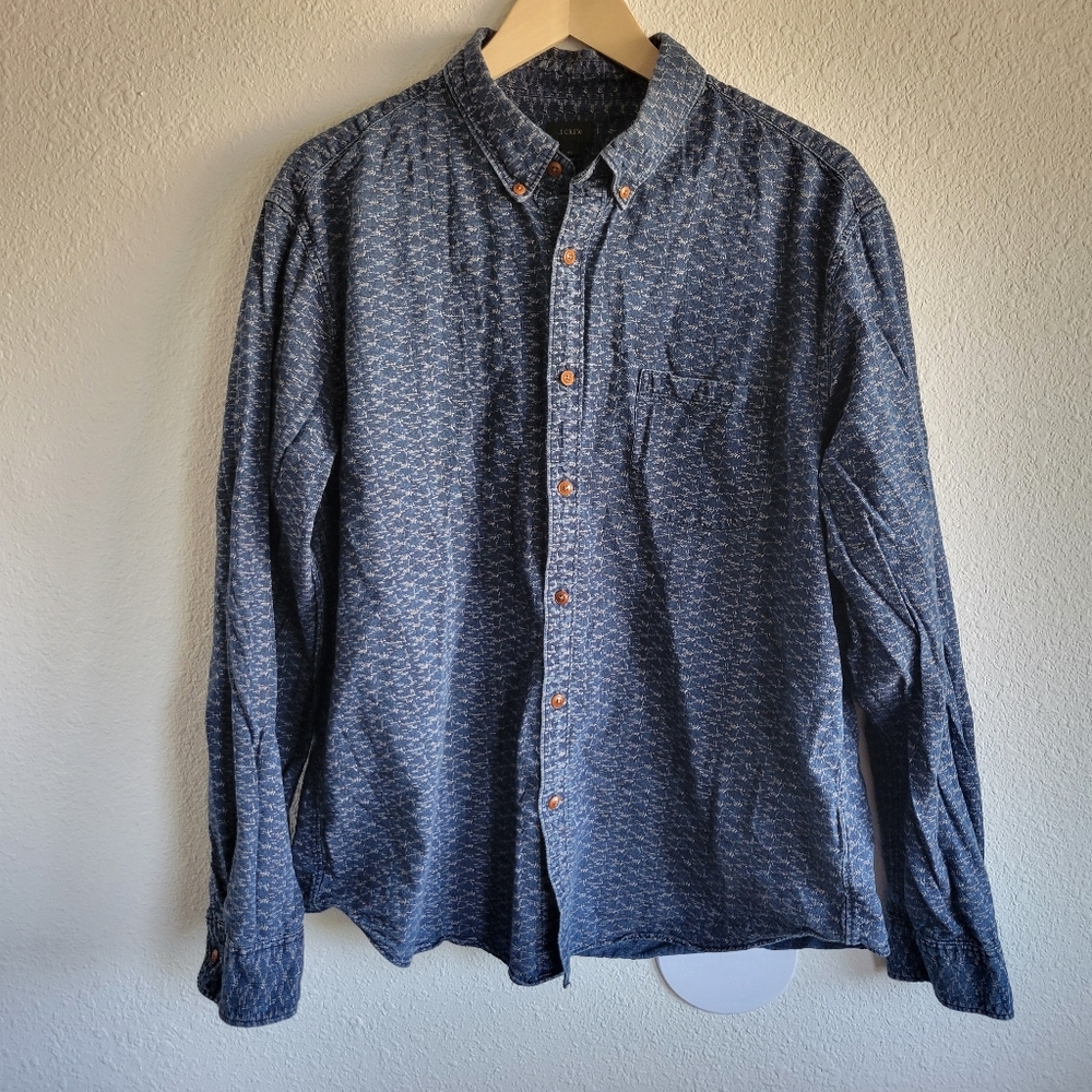 J. Crew Men's Button Down Shirt Long Sleeve Navy Blue Cream Size XL